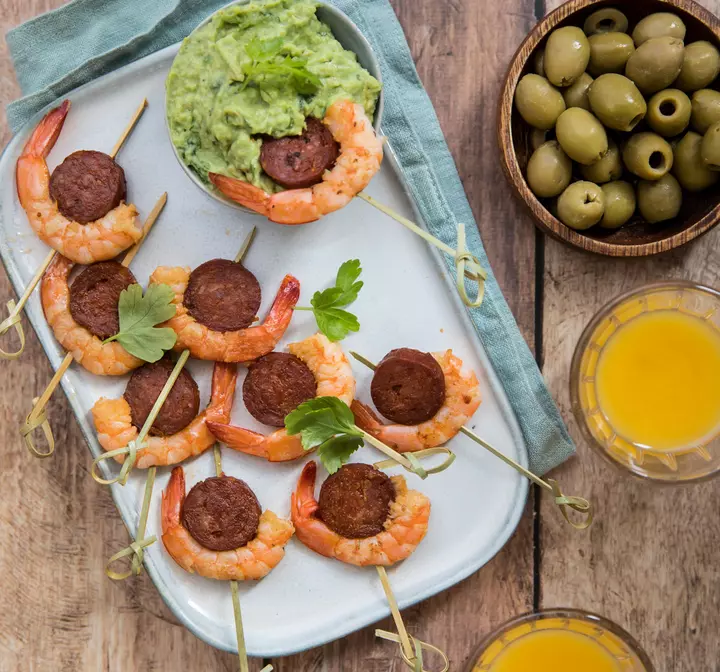 Recette de tapas de crevettes et chorizo César Moroni