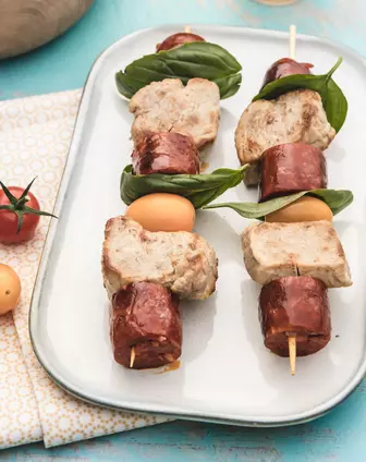 Recette de brochettes de porc et chorizo César Moroni