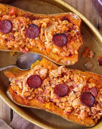 Butternut farcie au blé et chorizo César Moroni