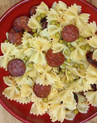 Pâtes au chorizo et petits pois César Moroni